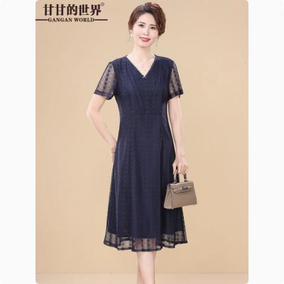 甘甘的世界2025夏新款时尚中年女士减龄连衣裙洋气短袖网纱中长裙